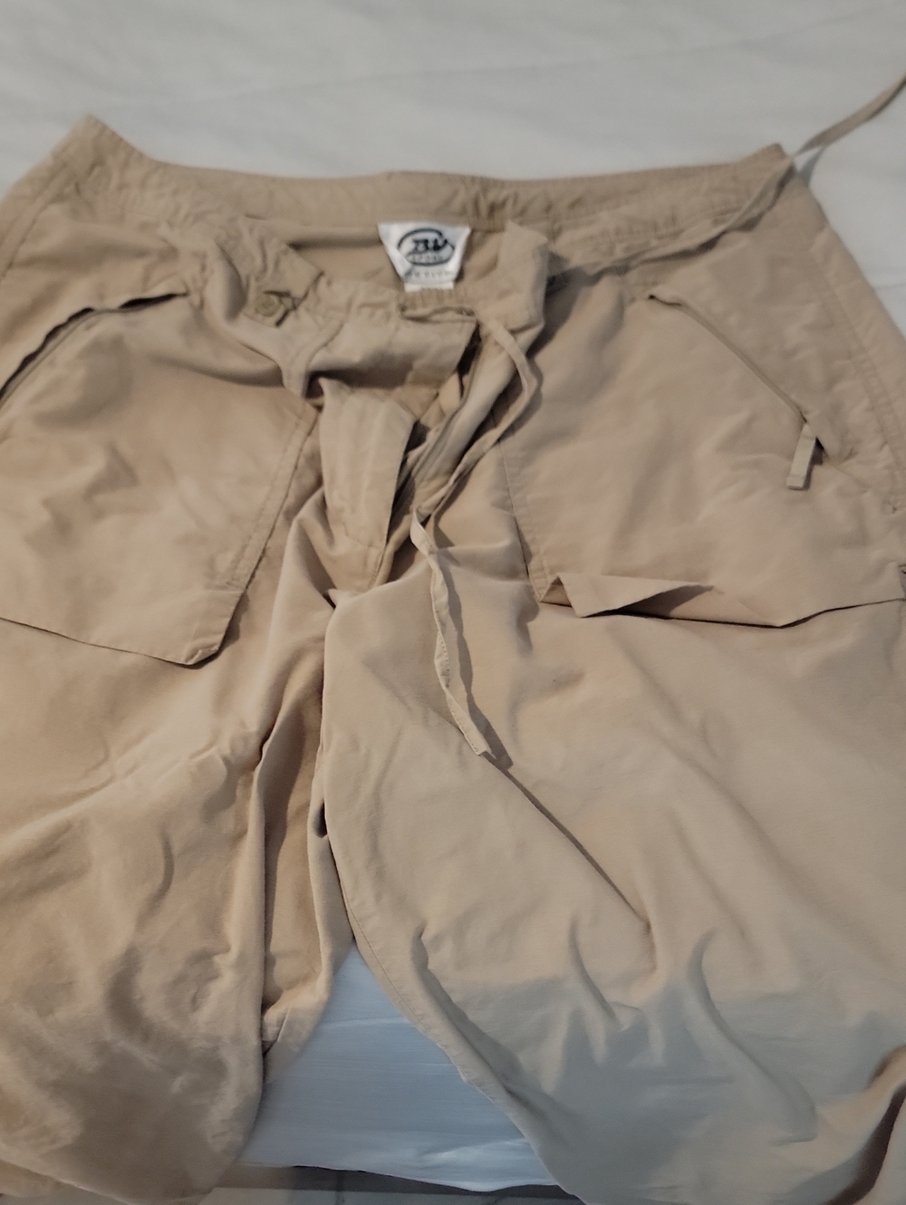 Women's Drawstring Cargo Capris in Light Beige